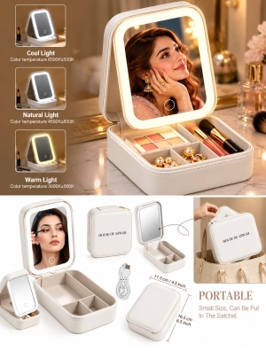 Travel-Friendly LED Makeup Mirror & Jewellery Organizer - Image 5