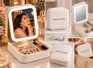 Travel-Friendly LED Makeup Mirror & Jewellery Organizer - Image 3