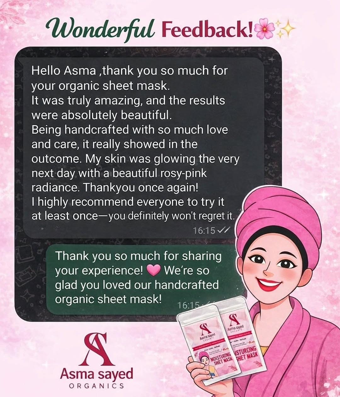 ASMA SAYED ORGANIC Moisturizing Sheet Mask Customer Feedback
