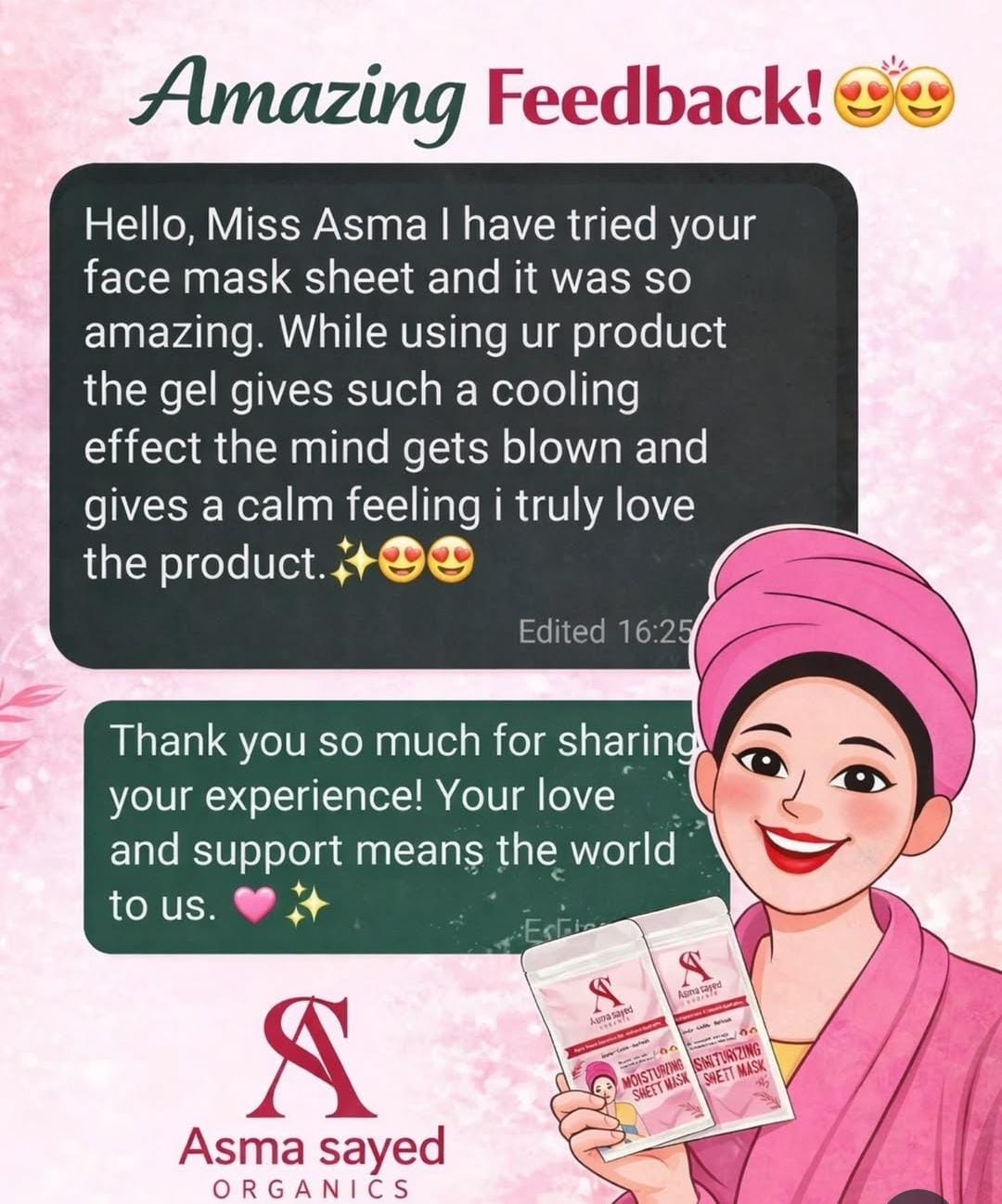 ASMA SAYED ORGANIC Moisturizing Sheet Mask Customer Feedback
