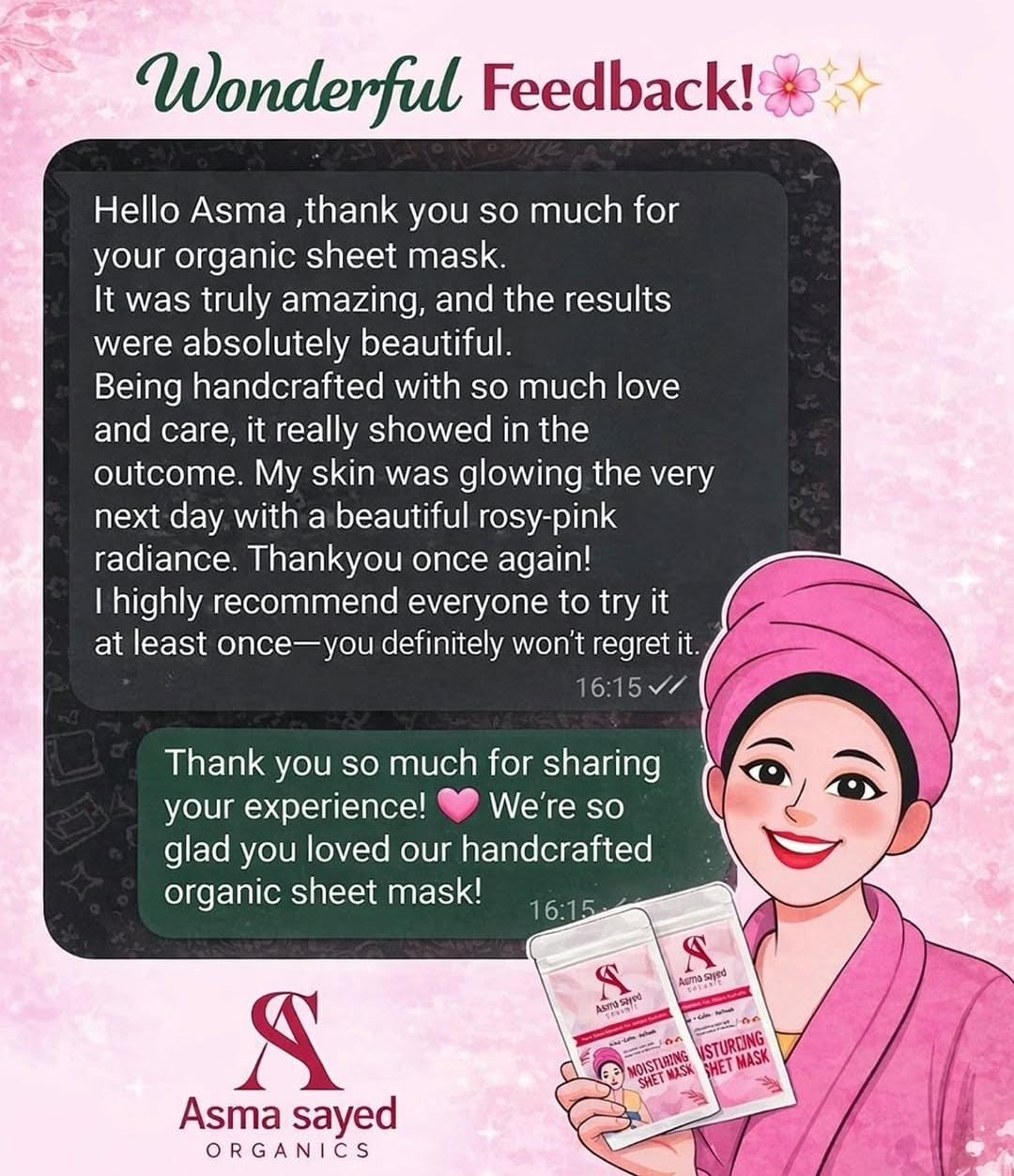 ASMA SAYED ORGANIC Moisturizing Sheet Mask Customer Feedback